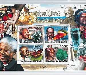 BURUNDI - ERROR, 2011 MISSPERF SHEET: AFRICAN PERSONALITIES. MANDELA, MINIRALS