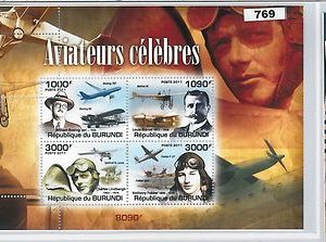 BURUNDI - ERROR, 2011 MISSPERF SHEET: FAMOUS AVIATORS, PILOTS, BOING, AIRPLANES
