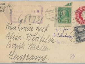 77245  - USA - POSTAL HISTORY - Registered STATIONERY COVER to GERMANY  1927
