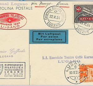60201 - SWITZERLAND - POSTAL HISTORY - SPECIAL EVENT CARD & POSTMARK Lugano 1934