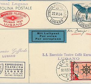 60200 - SWITZERLAND - POSTAL HISTORY - SPECIAL EVENT CARD & POSTMARK Lugano 1934
