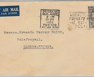 56273  -  AUSTRALIA -  POSTAL HISTORY:  COVER to SPAIN with nice POSTMARK 1952