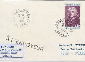 60223 -   FRANCE - POSTAL HISTORY -  First Flight COVER 1968 Marseille -  Rome