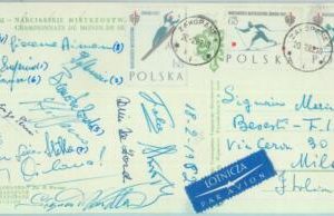84744  - POLAND - POSTAL HISTORY -  SIGNED postcard: ITALIAN Skiing team  1962