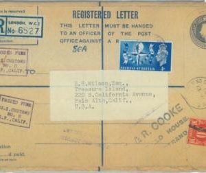 84210 - GB - Postal History -  Registered STATIONERY COVER to USA 1954 - TAXED!