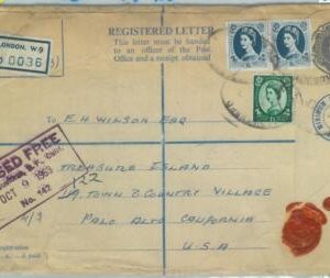 84211 - GB - Postal History -  Registered STATIONERY COVER to USA 1963