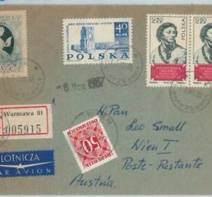75361 - POLAND  - POSTAL HISTORY -  REGISTERED COVERto AUSTRIA 1967 - TAXED