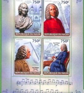 A2334 - NIGER - ERROR - MISPERF stamp sheet 2014 Jean-Philippe Rameau MUSIC