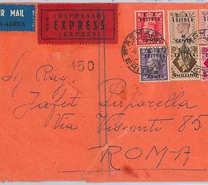 48635 -   B.A. ERITREA postal history: EXPRESS AIRMAIL COVER to ITALY - NICE!