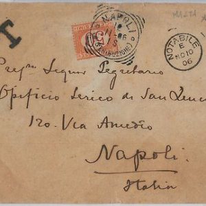 52357  -  MALTA -  POSTAL HISTORY: COVER sent unfranked to ITALY: TAXED! 1906