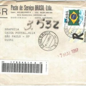 72257 - BRAZIL - POSTAL HISTORY -  REGGISTERED COVER 1992