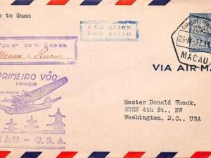 aa6732 - MACAU Macao   POSTAL HISTORY - FIRST FLIGHT COVER to USA 1937 Guam