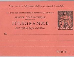 FRANCE -  POSTAL HISTORY -  POSTAL STATIONERY : TELEGRAM