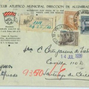 93979  ARGENTINA - POSTAL HISTORY - REGISTERED COVER to CHILE 1939 Club Atletico