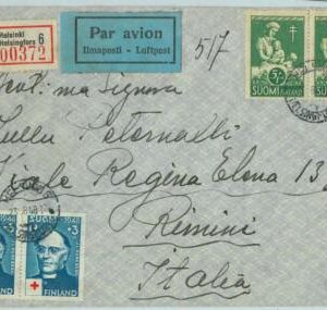 95501 - FINLAND - Postal History - REGISTERED AIRMAIL COVER  1948 - Red Cross