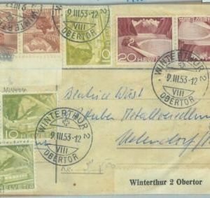85373 - SWITZERLAND - POSTAL HISTORY -  TETE-BECHE pairs on POSTCARD 1953