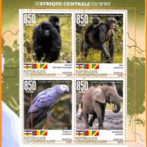 A5672 - CENTRAL AFRICAN REP - ERROR, 2020, МISPERF MINI S: WWF, Birds, Elephants