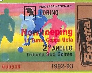 C1562- Vecchio BIGLIETTO PARTITA CALCIO 1992-1993 TORINO VS NORRKOPING