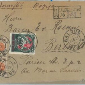 69039 - LATVIA - POSTAL HISTORY -  REGISTERED COVER to GERMANY  1921