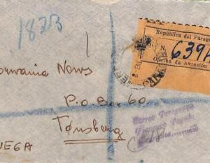 ad6374 - PARAGUAY - Postal History - Registered  COVER to  NORWAY 1950's NICE!!