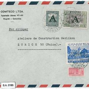 COLOMBIA - POSTAL HISTORY  -  AIRMAIL COVER to SWITZERLAND 1951 - Via CLIPPER