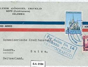 COLOMBIA - POSTAL HISTORY  -  AIRMAIL COVER to SWITZERLAND - 1953 - Por Avion 14