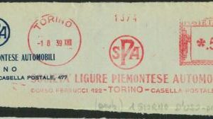 90517 - ITALY - POSTAL HISTORY - RED Mechanical Postmak - SPA  Automobiles  1939