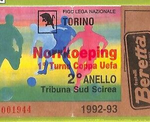C1564- Vecchio BIGLIETTO PARTITA CALCIO 1992-1993 TORINO VS NORRKOPING