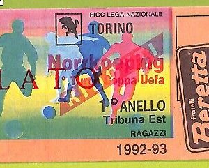 C1565- Vecchio BIGLIETTO PARTITA CALCIO 1992-1993 TORINO VS NORRKOPING