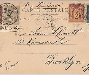 FRANCE -  POSTAL HISTORY -  POSTCARD to USA 1894 - 4 COLOUR Franking!