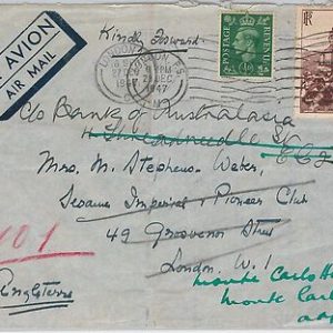 FRANCE -  POSTAL HISTORY -  AIRMAIL COVER  to UK - REPOSTED with UK STAMP! 1947