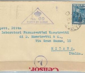 77319  - MALTA  -  POSTAL HISTORY - Censored COVER to ITALY  1940