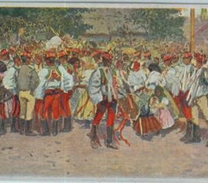 98448 - VINTAGE  ILLUSTRATED  POSTCARD - Czechoslovakia - DANCING Costumes