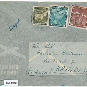 CHILE  - POSTAL HISTORY  -  AIRMAIL COVER to ITALY  : Brindisi - 1953