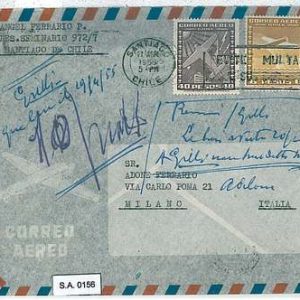 CHILE  - POSTAL HISTORY  -  AIRMAIL COVER to ITALY - 1955