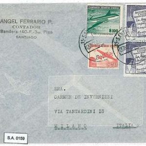 SA0159  CHILE  - POSTAL HISTORY -  AIRMAIL COVER to ITALY - 1958 ANTARCTIC Polar