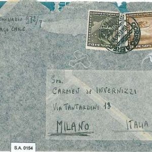 CHILE  - POSTAL HISTORY  -  AIRMAIL COVER to ITALY - 1954