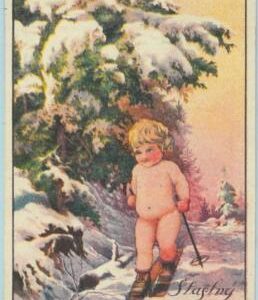 98439 - VINTAGE  ILLUSTRATED  POSTCARD - Czechoslovakia - Boy Skiing