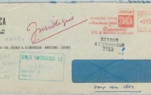 79259 - FRANCE - Postal History - MECHANICAL red POSTMARK on COVER - AUTO 1956