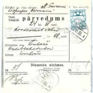 68989 - LATVIA - POSTAL HISTORY -  MONEY ORDER :  Lielupe   1936