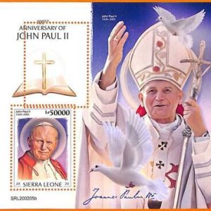 A6838 - SIERRA LEONA, Error, 2020, HOJA DE RECUERDO MISSPERF: Papa Juan Pablo II