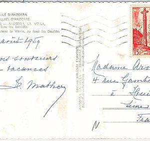 ANDORRA -  POSTAL HISTORY - POSTCARD to FRANCE  - 1959