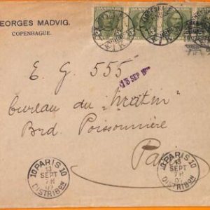99116 - DENMARK - POSTAL HISTORY  - COVER to FRANCE  1907