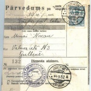68986 - LATVIA - POSTAL HISTORY -  MONEY ORDER :  Jaunlatgale 1932