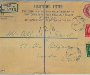 84212 - GB - Postal History -  Registered STATIONERY COVER with ADDED FRANKING