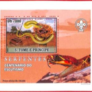 A4461 - SAO TOME & PRINCIPE- ERROR MISPERF Souvenir s: 2007, Snakes, Boy Scouts