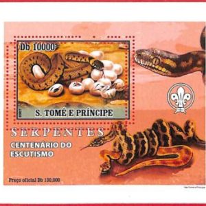 A4460 - SAO TOME & PRINCIPE- ERROR MISPERF Souvenir s: 2007, Snakes, Boy Scouts