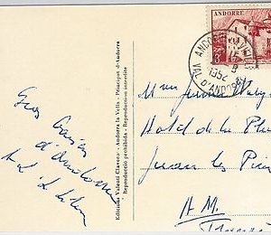 ANDORRA -  POSTAL HISTORY - POSTCARD to FRANCE  - 1952