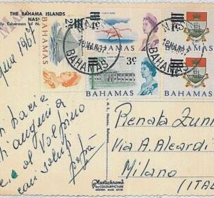 34764  - BAHAMAS - Postal History - postcard to ITALY 1967 - Birds FLAMINGOES