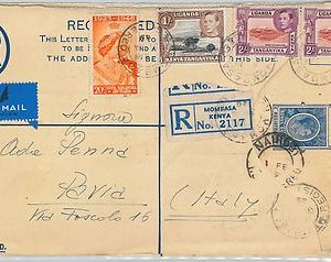 61373 -  British KUT - POSTAL HISTORY: REGISTERED STATIONERY COVER to ITALY 1949